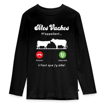 Mes vaches m'appellent, Agriculteur humour cadeau - T-shirt manches longues Premium Ado - noir - Devant - AI Model Kid Female (0cm)