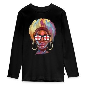 England - Teenager Premium Bio Langarmshirt - Schwarz - Vorne - AI Model Kid Female (0cm)
