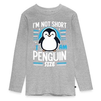 Pinguin Pinguine Tier - Teenager Premium Bio Langarmshirt - Grau meliert - Vorne