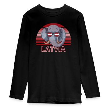 Latvia - Teenager Premium Organic Long Sleeve Shirt - black - Front - AI Model Kid Female (0cm)