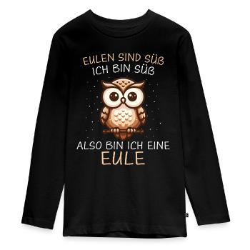 Nachteule Eule Eulen Vogel - Teenager Premium Bio Langarmshirt - Schwarz - Vorne - AI Model Kid Female (0cm)