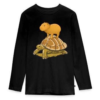 Capybara auf Schildkröte - Teenager Premium Bio Langarmshirt - Schwarz - Vorne - AI Model Kid Female (0cm)