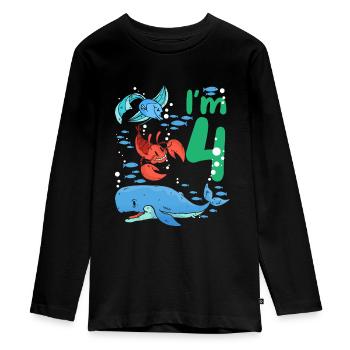 Je suis 4 Enfants Anniversaire Créatures Marines Anniversaire - T-shirt manches longues Premium Ado - noir - Devant - AI Model Kid Female (0cm)