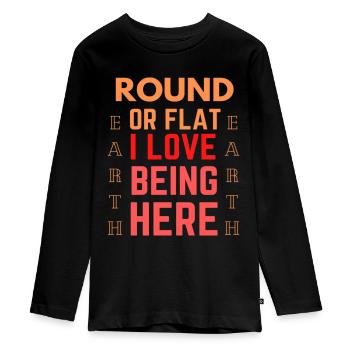 Funny Quote Flat Earth - Teenager Premium Organic Long Sleeve Shirt - black - Front - AI Model Kid Female (0cm)