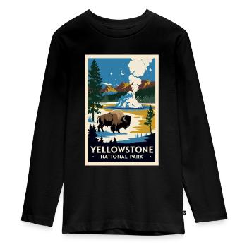Yellowstone National Park Retro Poster Souvenir - Teenager Premium Organic Long Sleeve Shirt - black - Front - AI Model Kid Female (0cm)