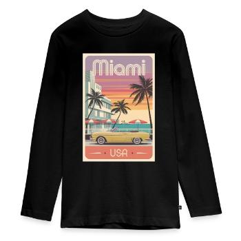 Miami Art Deco Retro Poster Vintage Souvenir - Teenager Premium Bio Langarmshirt - Schwarz - Vorne - AI Model Kid Female (0cm)