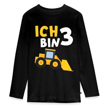 Ich bin 3 Bagger 3. Geburtstag - Teenager Premium Bio Langarmshirt - Schwarz - Vorne - AI Model Kid Female (0cm)