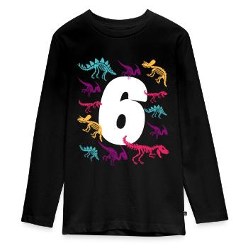 Kindergeburtstag 6 Jahre Dinosaurier Dino Geschenk - Teenager Premium Bio Langarmshirt - Schwarz - Vorne - AI Model Kid Female (0cm)