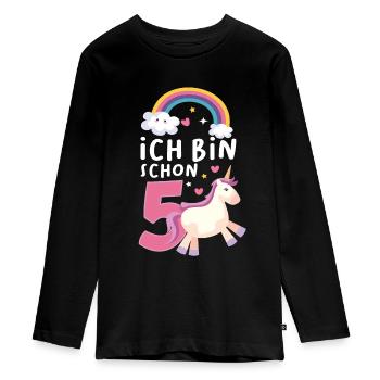 5. Geburtstag Mädchen 5 Jahre Einhorn Geschenk - Teenager Premium Bio Langarmshirt - Schwarz - Vorne - AI Model Kid Female (0cm)