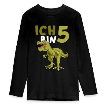 Dino 5. Geburtstag Geschenk Dinosaurier Ich bin 5 - Teenager Premium Bio Langarmshirt - Schwarz - Vorne - AI Model Kid Female (0cm)