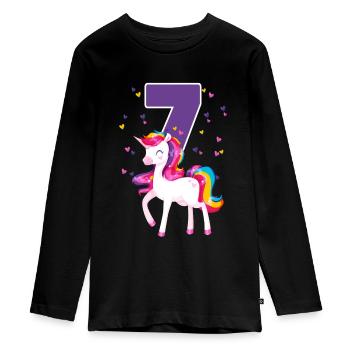 7. Geburtstag Mädchen Einhorn 7 Jahre Geschenk - Teenager Premium Bio Langarmshirt - Schwarz - Vorne - AI Model Kid Female (0cm)