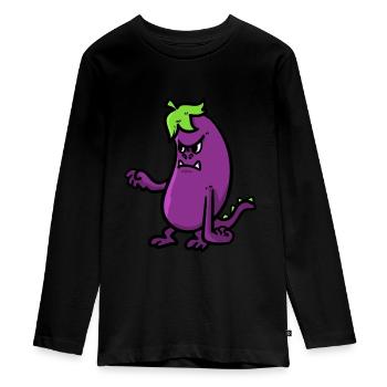 Auberginen-Monster Eggplant Monster - Teenager Premium Bio Langarmshirt - Schwarz - Vorne - AI Model Kid Female (0cm)
