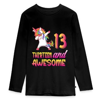 Cadeau de fille de 13ème anniversaire, anniversaire de fille de 13 ans - T-shirt manches longues Premium Ado - noir - Devant - AI Model Kid Female (0cm)