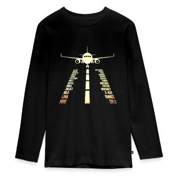 Flugzeug Pilotenalphabet Landebahn Pilot Geschenk - Teenager Premium Bio Langarmshirt - Schwarz - Vorne - AI Model Kid Female (0cm)