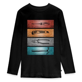 Vintage workshop and craftsman tools - Teenager Premium Organic Long Sleeve Shirt - black - Front - AI Model Kid Female (0cm)