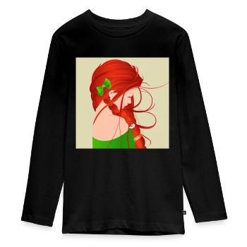 Fille à tête rousse - T-shirt manches longues Premium Ado - noir - Devant - AI Model Kid Female (0cm)