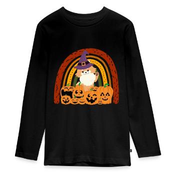Mignon Nain Spitz Halloween Costume Chien - T-shirt manches longues Premium Ado - noir - Devant - AI Model Kid Female (0cm)
