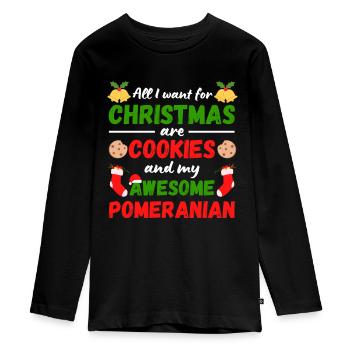 Christmas Dwarf Spitz Cookies - Teenager Premium Organic Long Sleeve Shirt - black - Front - AI Model Kid Female (0cm)