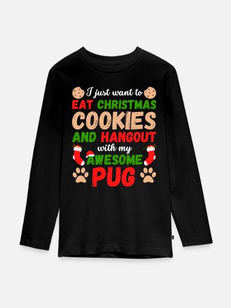 Weihnachten Mops Kekse - Teenager Premium Bio Langarmshirt - Schwarz