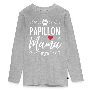 Papillon Mama - Teenager Premium Bio Langarmshirt - Grau meliert - Vorne