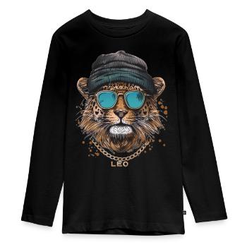 Leopard - Teenager Premium Bio Langarmshirt - Schwarz - Vorne - AI Model Kid Female (0cm)