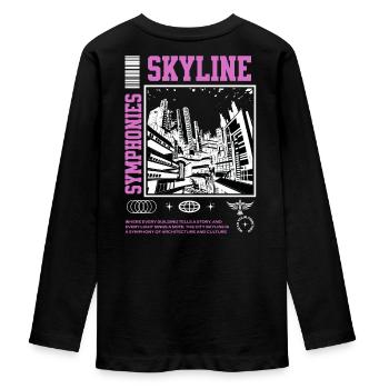 "Skyline Symphonies" Streetwear Design - Teenager Premium Organic Long Sleeve Shirt - black - Back - AI Model Kid Female (0cm)