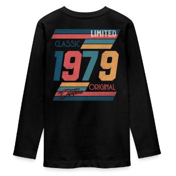 Jahrgang 1979 Limited Edition Vintage Geschenk - Teenager Premium Bio Langarmshirt - Schwarz - Hinten - AI Model Kid Female (0cm)