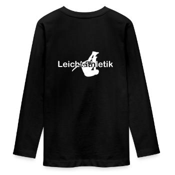 Leichtathletik Stabhochsprung Schrift mittig weiß - Teenager Premium Bio Langarmshirt - Schwarz - Hinten - AI Model Kid Female (0cm)