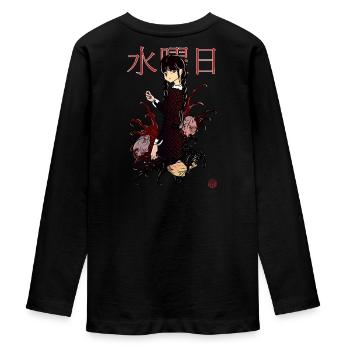 Mercredi et les piranhas en manga - T-shirt manches longues Premium Ado - noir - Dos - AI Model Kid Female (0cm)