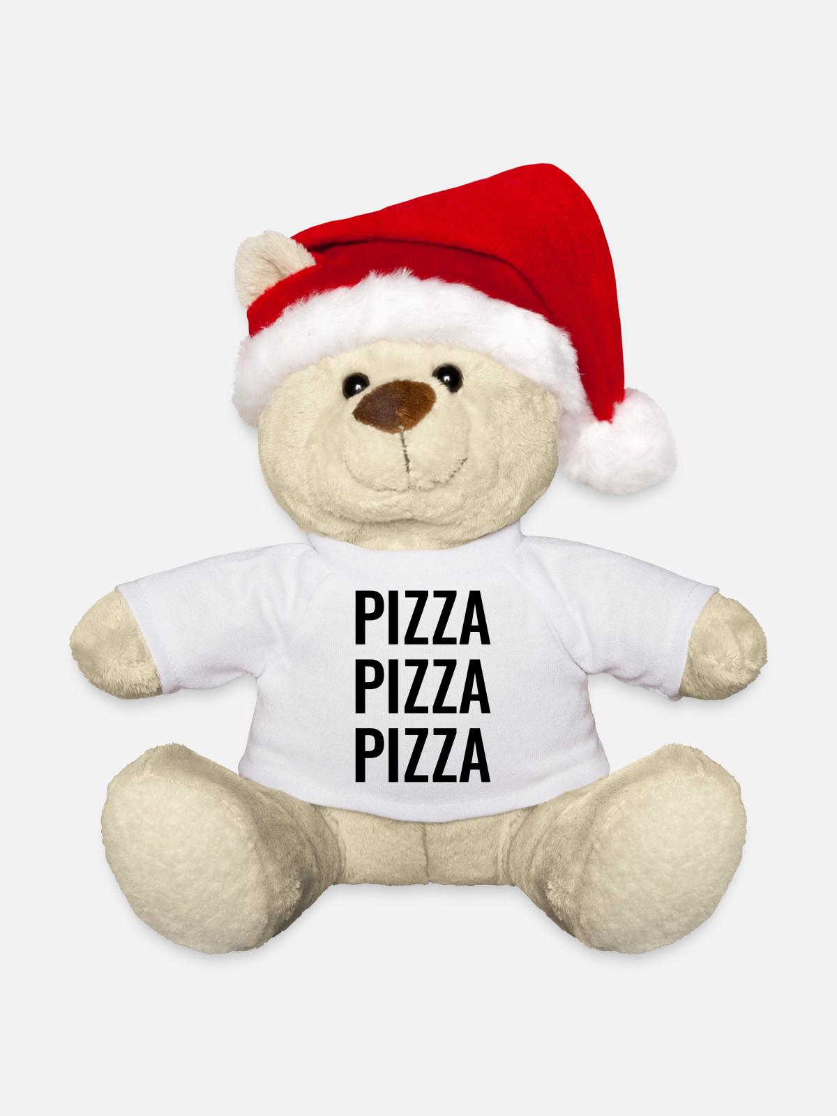 Pizza Pizza Pizza - Weihnachtsteddy - Weiß - Vorne