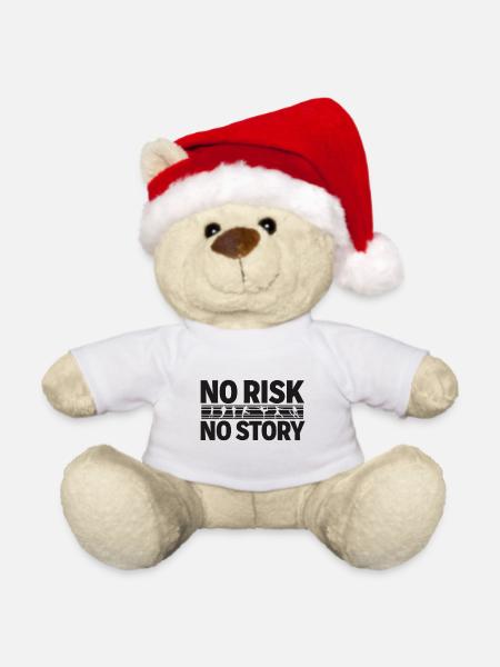 NO RISK NO STORY Sport Abenteuer Statement - Weihnachtsteddy - Weiß