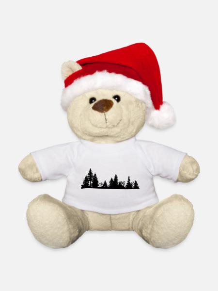 Schwarze Silhouette eines Waldes - Weihnachtsteddy - Weiß