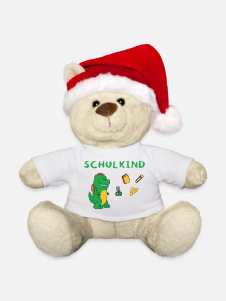 Schulkind 2024 Dino 2024 mit Ausrüstung Schulstart - Weihnachtsteddy - Weiß
