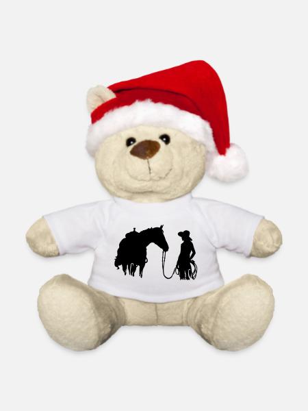 Frau mit Pferd - Weihnachtsteddy - Weiß