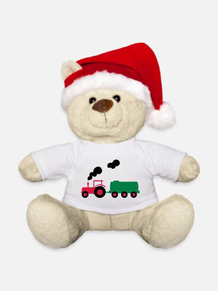 traktor trecker landwirtschaft - Weihnachtsteddy - Weiß - Vorne
