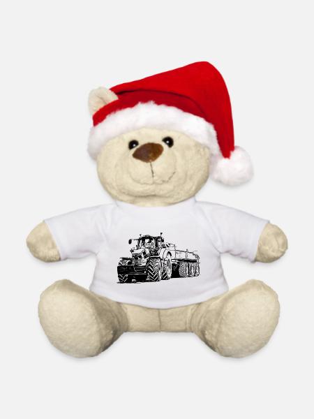 Traktor mit Anhänger - Weihnachtsteddy - Weiß