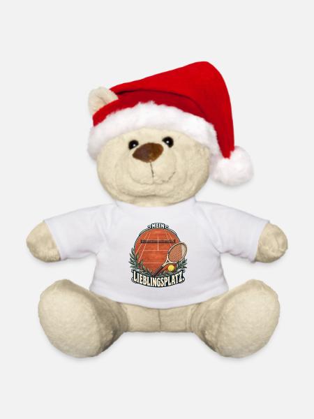 Tennis – Mein Lieblingsplatz im Retro-Stil - Weihnachtsteddy - Weiß