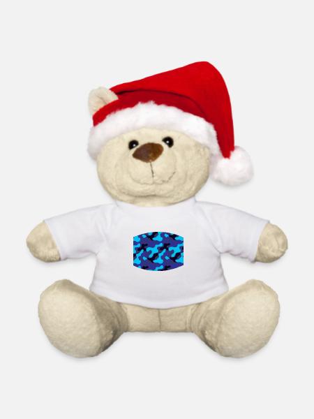 blue camouflage pattern - Weihnachtsteddy - Weiß - Vorne
