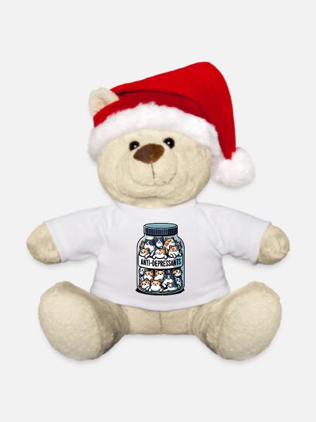 Anti-Depressant Glas mit Katzen - Weihnachtsteddy - Weiß