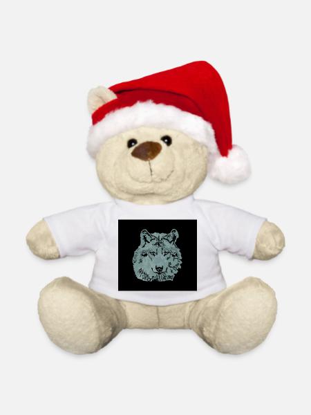 Wolf grau mit Hintergrund - Weihnachtsteddy - Weiß