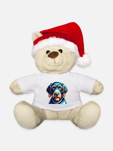 Deutsche Drahthaar Hund Rasse Karikatur Kawaii - Weihnachtsteddy - Weiß