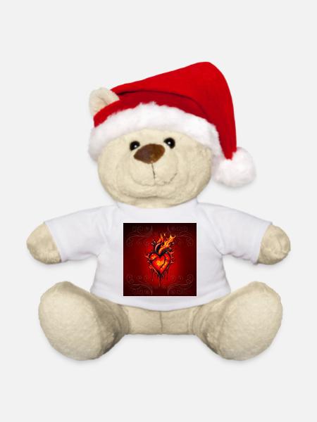 Flammendes Herz. - Weihnachtsteddy - Weiß