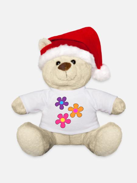 Hippie-Blumen - Weihnachtsteddy - Weiß - Vorne