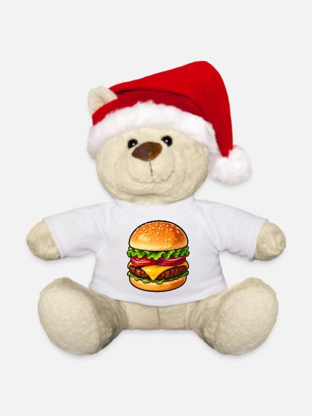 Kunterbunter Hamburger Cartoon - Weihnachtsteddy - Weiß