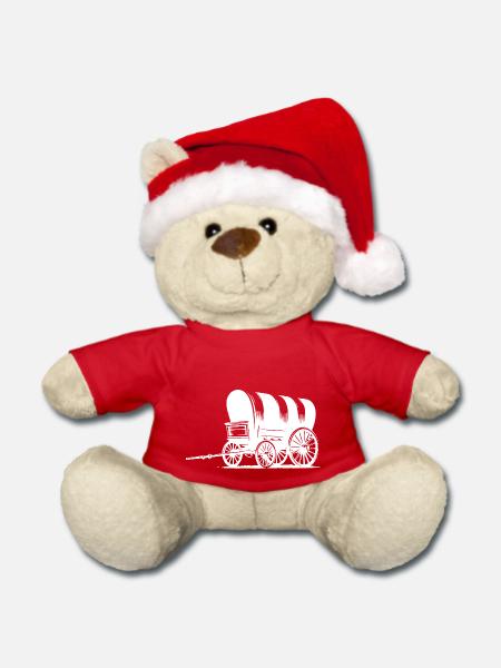 Planwagen mit gestreifter Plane - Weihnachtsteddy - Rot