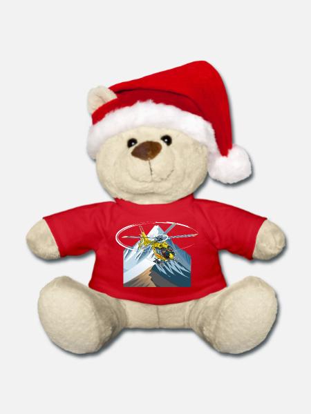 Hubschrauber im Anflug - Weihnachtsteddy - Rot