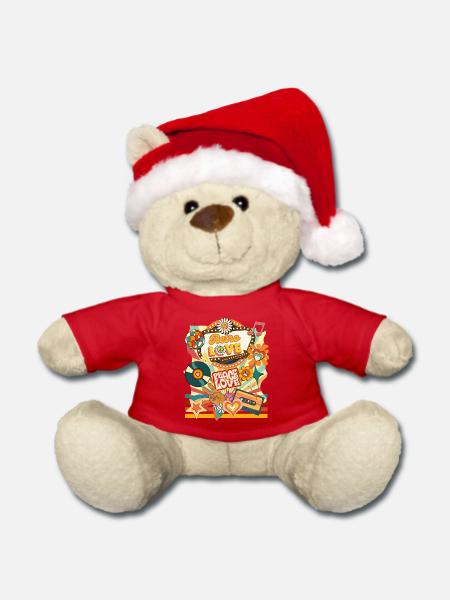 Retro Peace Love - Weihnachtsteddy - Rot
