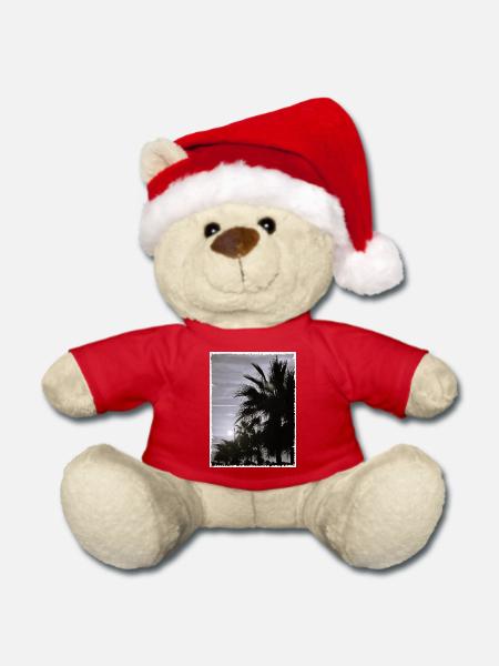 Palme mit Rand SW - Weihnachtsteddy - Rot