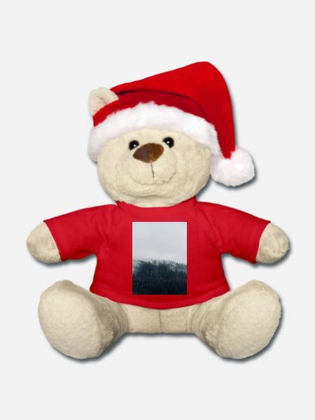Nebelwald und dunkle Kiefern - Weihnachtsteddy - Rot