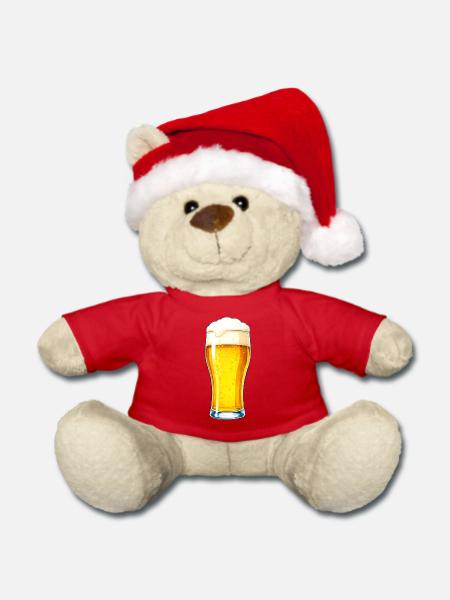 Bierglas-Illustration - Weihnachtsteddy - Rot